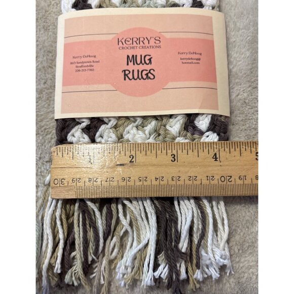Handmade Crochet Mug Rugs Cotton Set of 2 Brown Beige White 4 x 6" without Fring - Picture 6 of 6